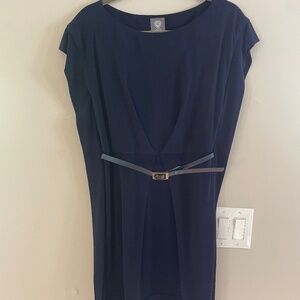 Vince Camuto Belted Stretch Cocktail Dress Navy